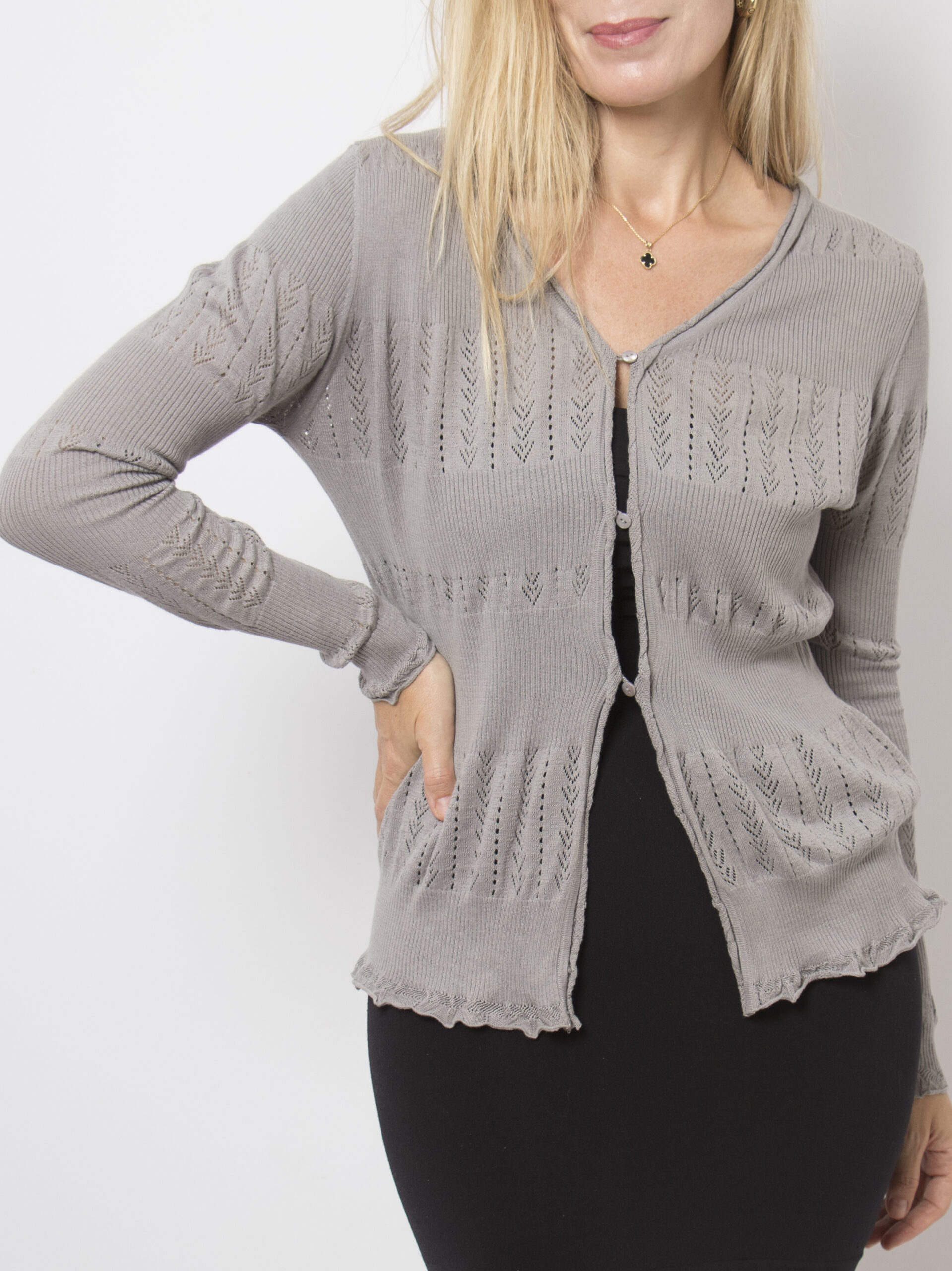 Mr Kenzy Taupe Pointelle Cardigan Mr Kenzy Taupe Pointelle Cardigan