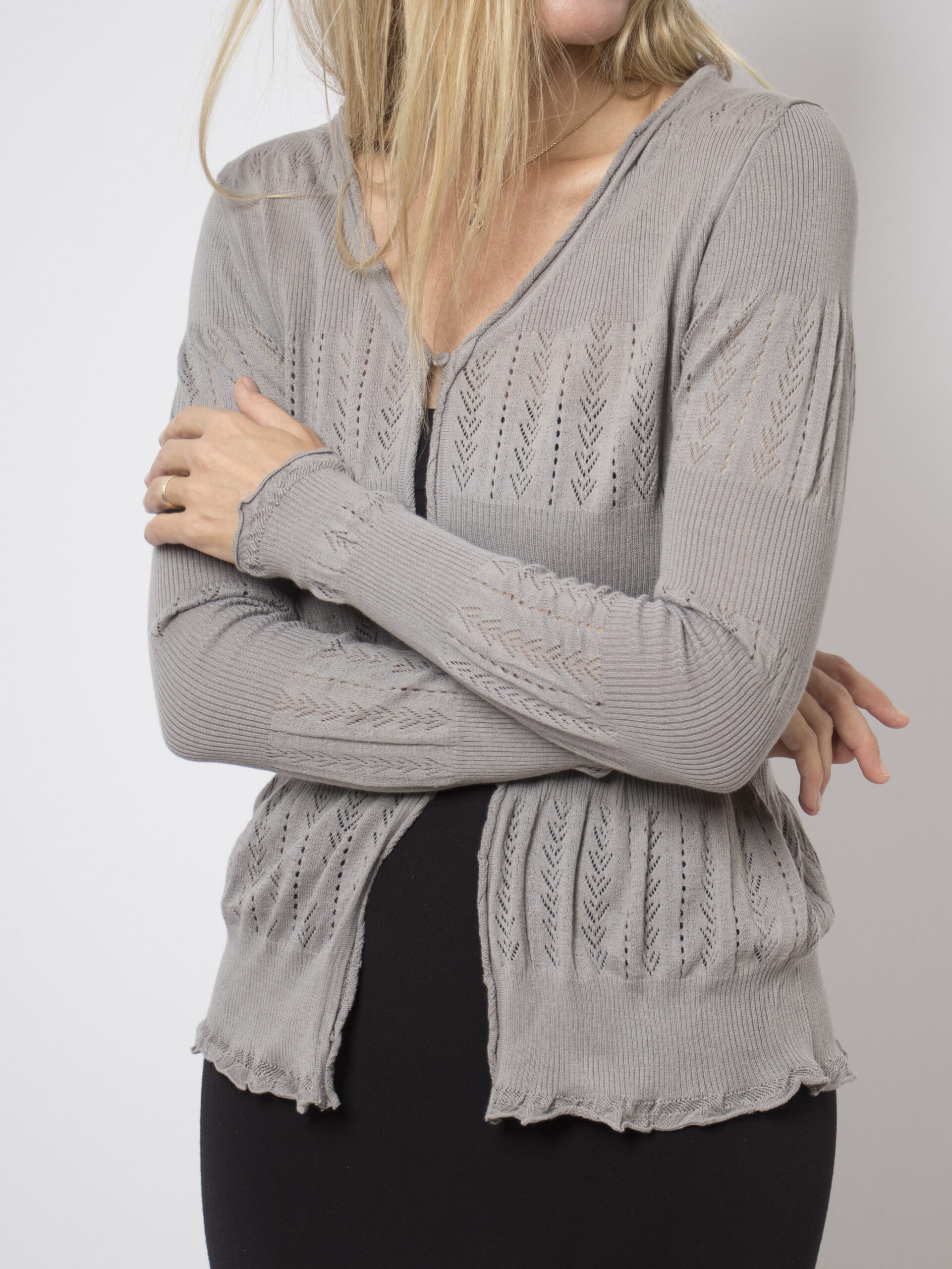 Mr Kenzy Taupe Pointelle Cardigan Mr Kenzy Taupe Pointelle Cardigan - Image 2