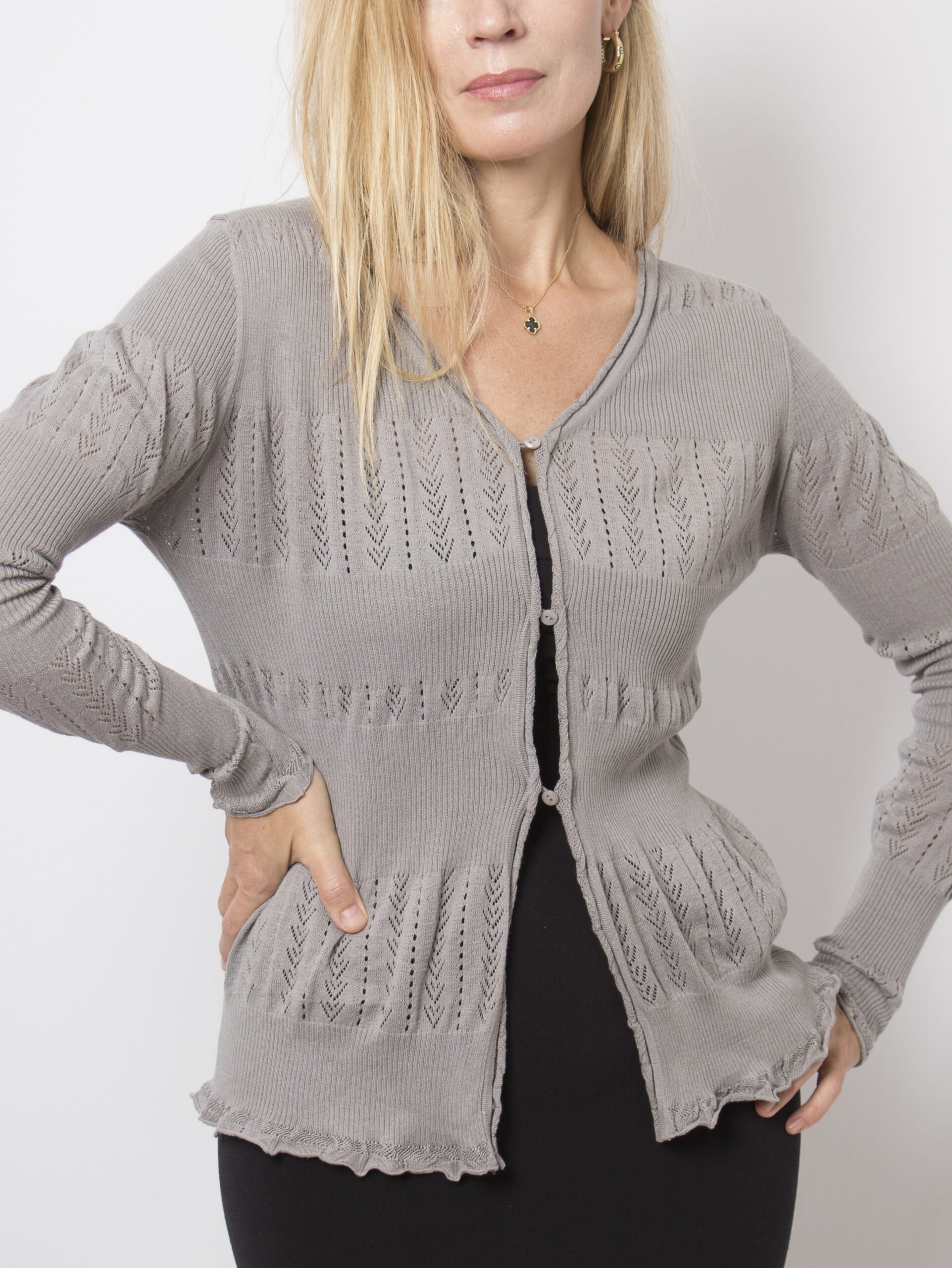 Mr Kenzy Taupe Pointelle Cardigan Mr Kenzy Taupe Pointelle Cardigan - Image 6