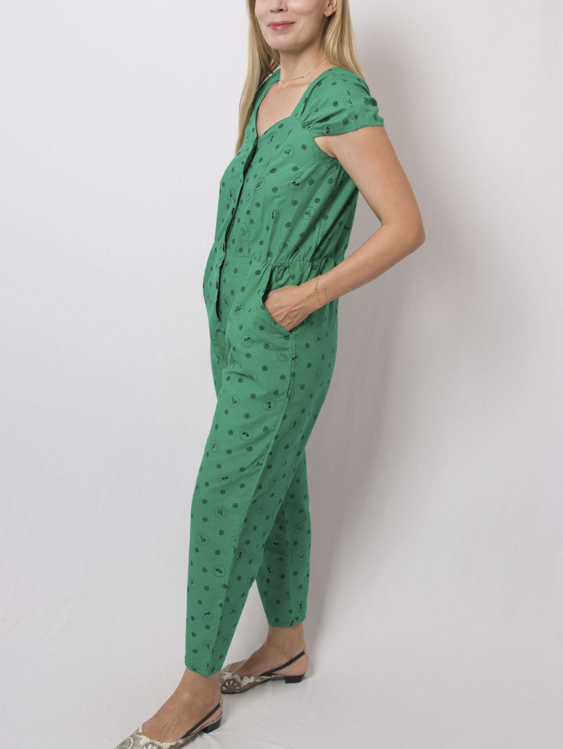 Vintage Green Novelty Print Jumpsuit Vintage Green Novelty Print Jumpsuit