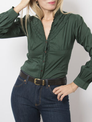 Vintage Forest Green Ruffle Blouse
