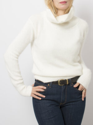 White Fluffy Angora Turtleneck Sweater