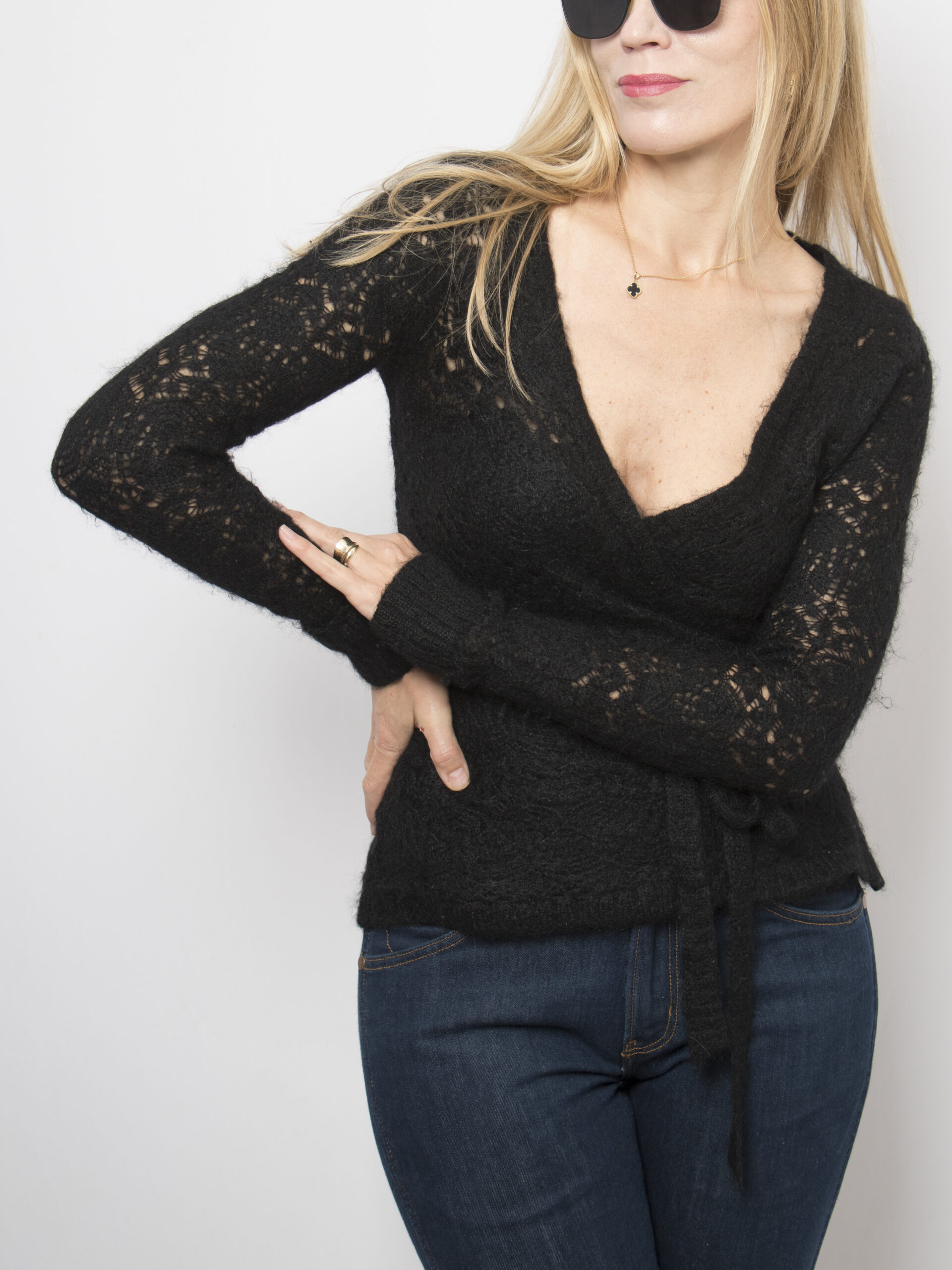 DKNY Mohair Pointelle Wrap Cardigan DKNY Mohair Pointelle Wrap Cardigan - Image 6