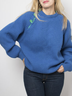 Vintage Ocean Star Blue Wool Ski Sweater
