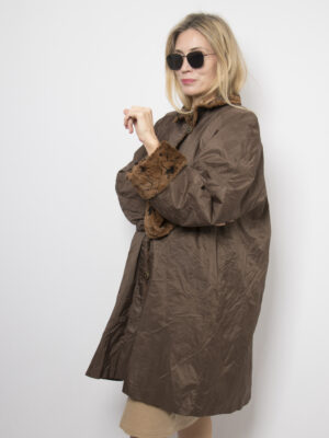 Vintage Floral Fur Lining Swing Coat
