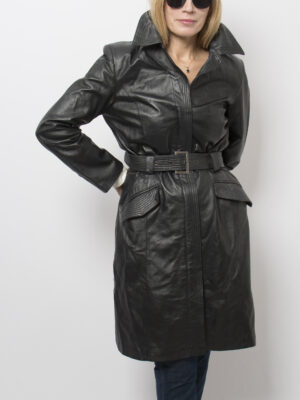 Vintage Leather Trench Coat Women