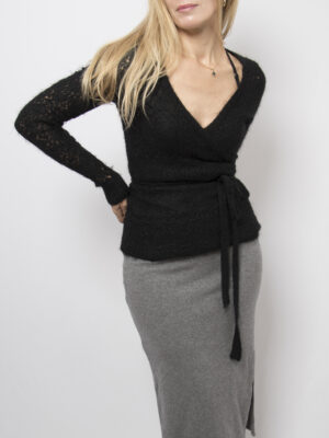 DKNY Mohair Pointelle Wrap Cardigan
